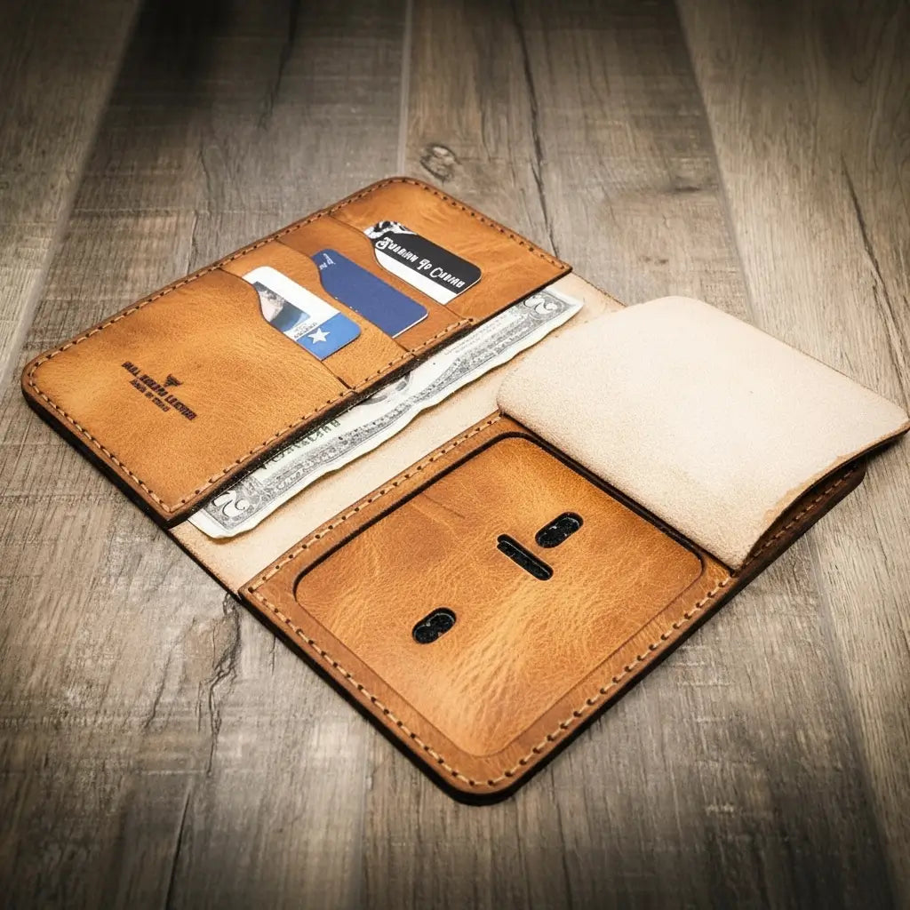 Tall full-grain leather badge long wallet by Bull Sheath