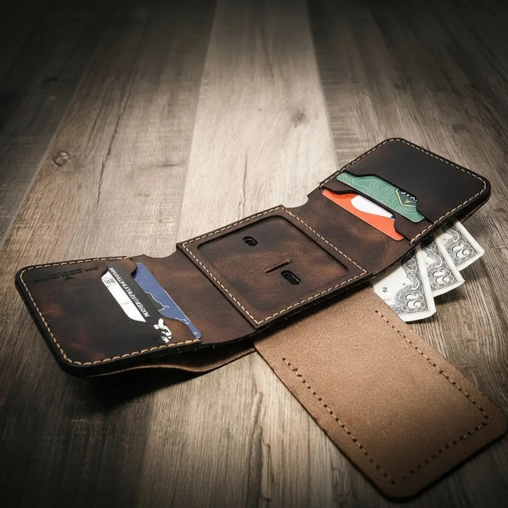 Long Shift Badge Trifold Wallet by Bull Sheath Leather, view 7