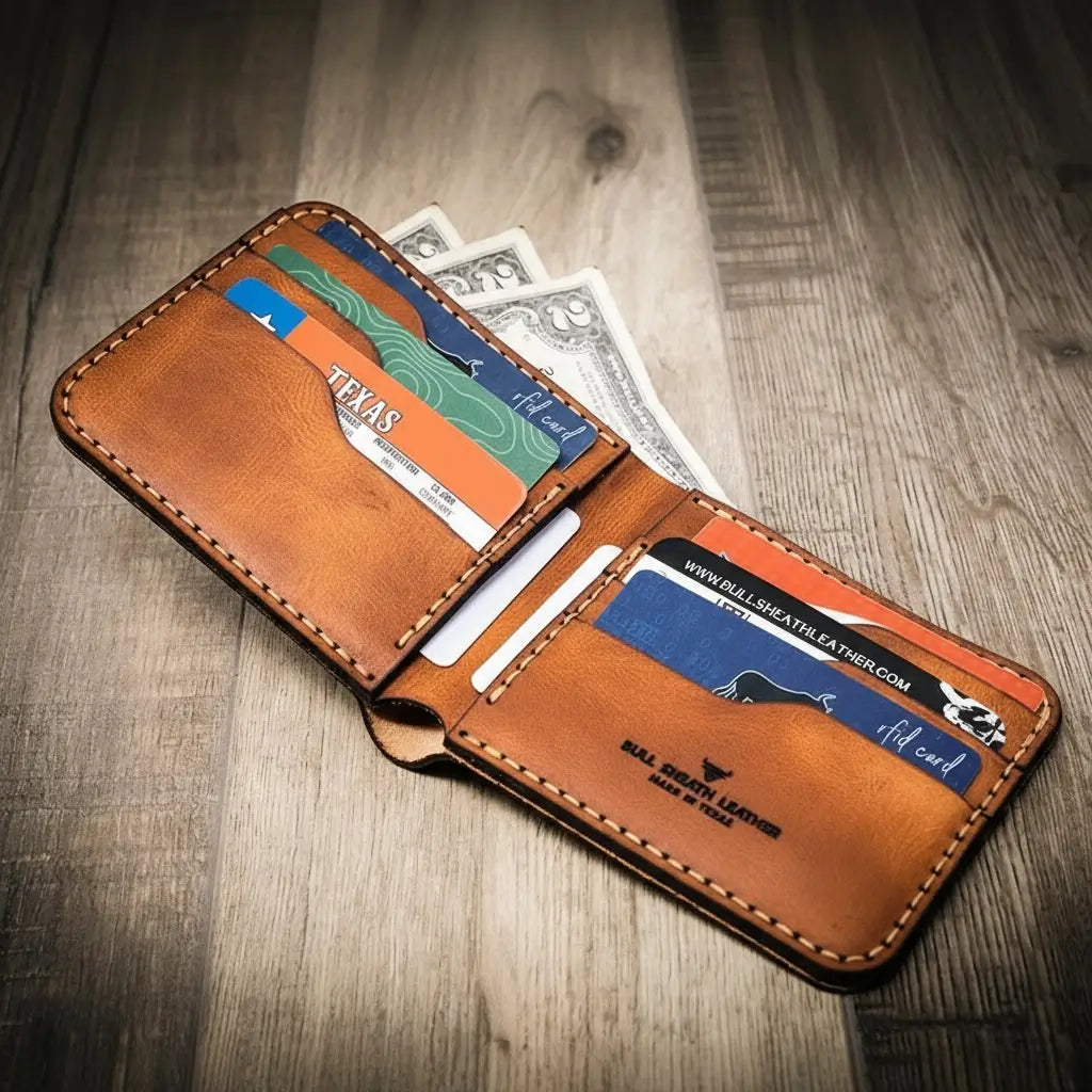 Big Bend Bifold Wallet in Chestnut Brown by Bull Sheath Leather