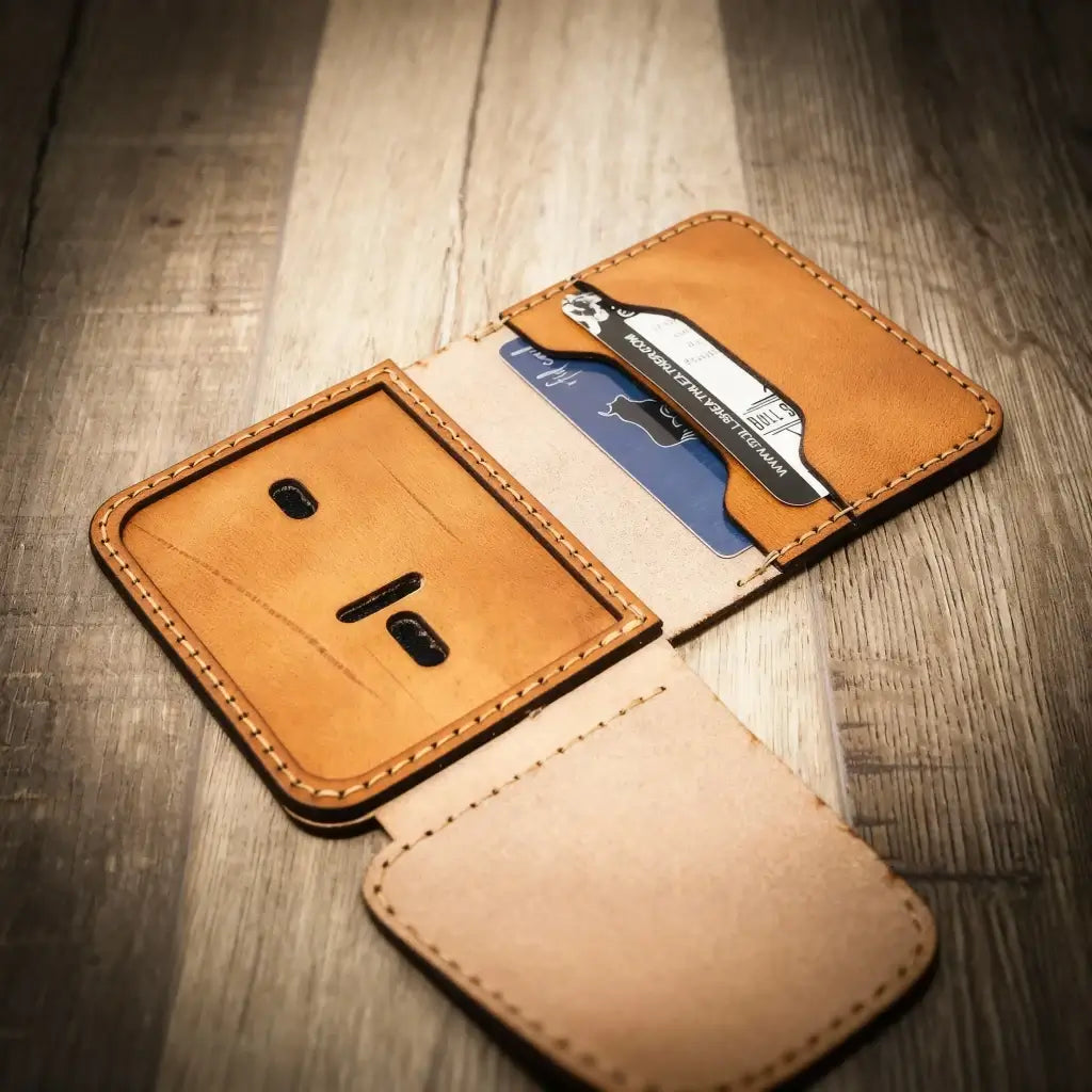 Slim full-grain leather badge wallet by Bull Sheath, view 3