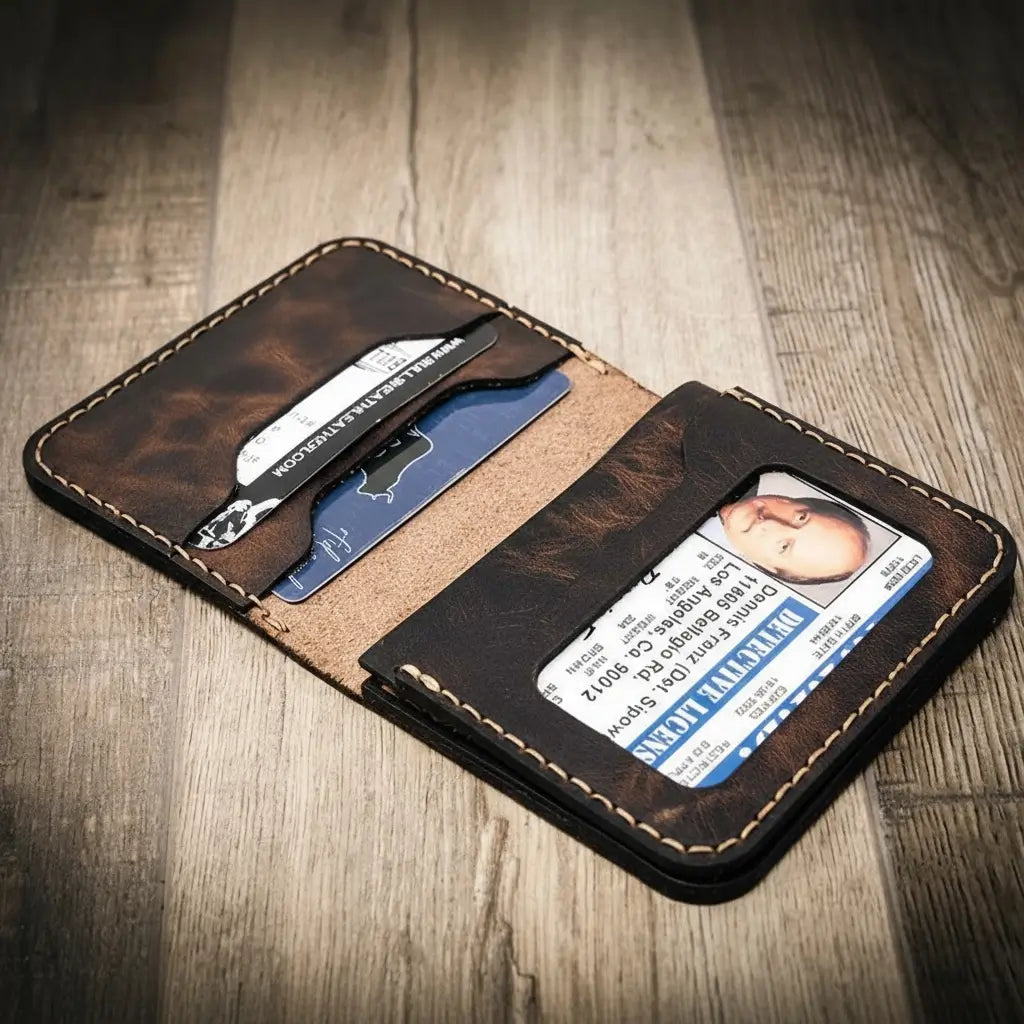 Slim full-grain leather badge wallet by Bull Sheath, view 10