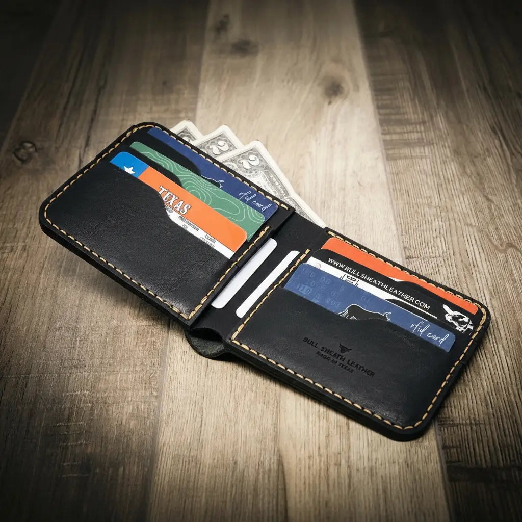 Big Bend Bifold Wallet in Black by Bull Sheath Leather