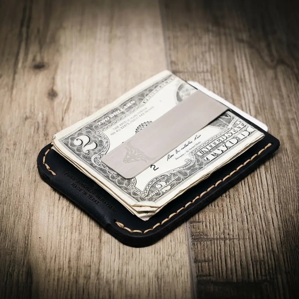 Keller Leather Money Clip in Black by Bull Sheath Leather, view 2