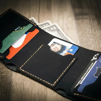 Trinity River Trifold Wallet in Black by Bull Sheath Leather, view 5