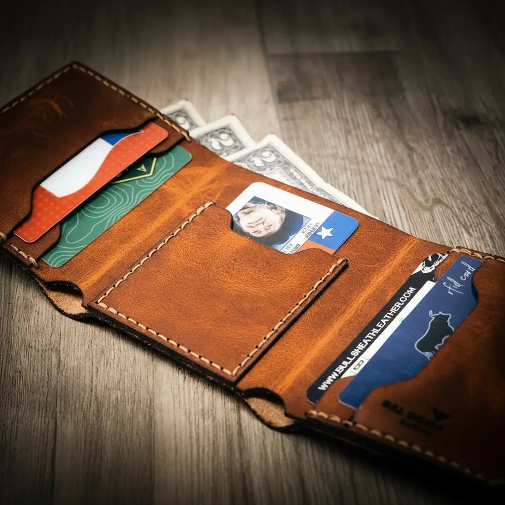 Trinity River Trifold Wallet by Bull Sheath Leather, view 9