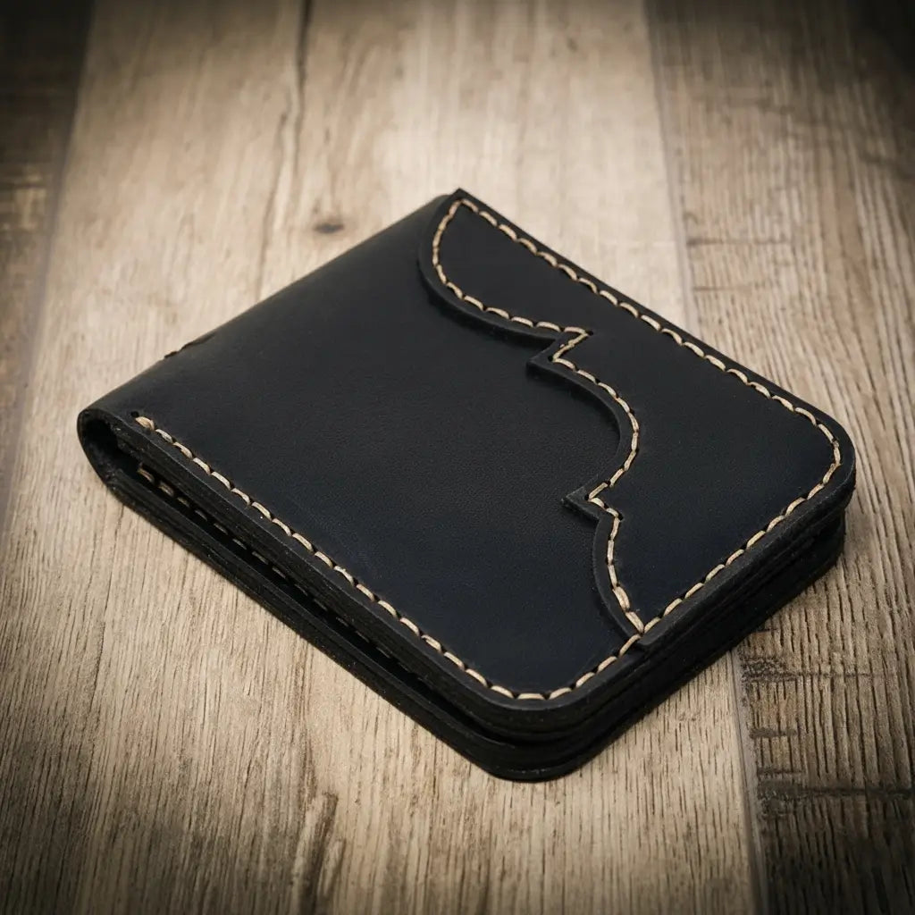 Western medallion full-grain leather bifold wallet by Bull Sheath, view 18