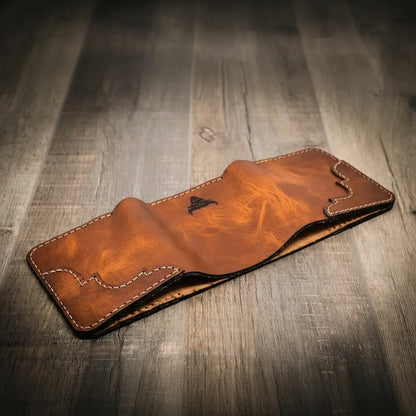 Tooled Western Trifold Wallet in Chestnut Brown by Bull Sheath Leather