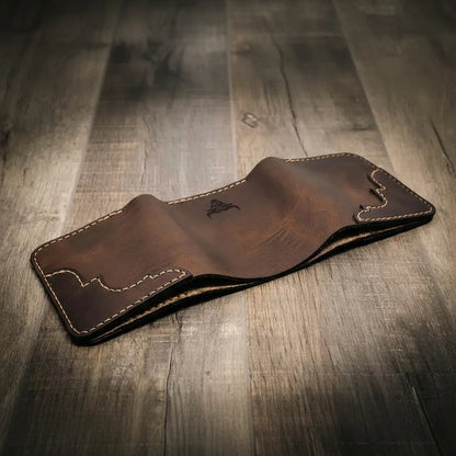 Tooled Western Trifold Wallet in Walnut Brown by Bull Sheath Leather