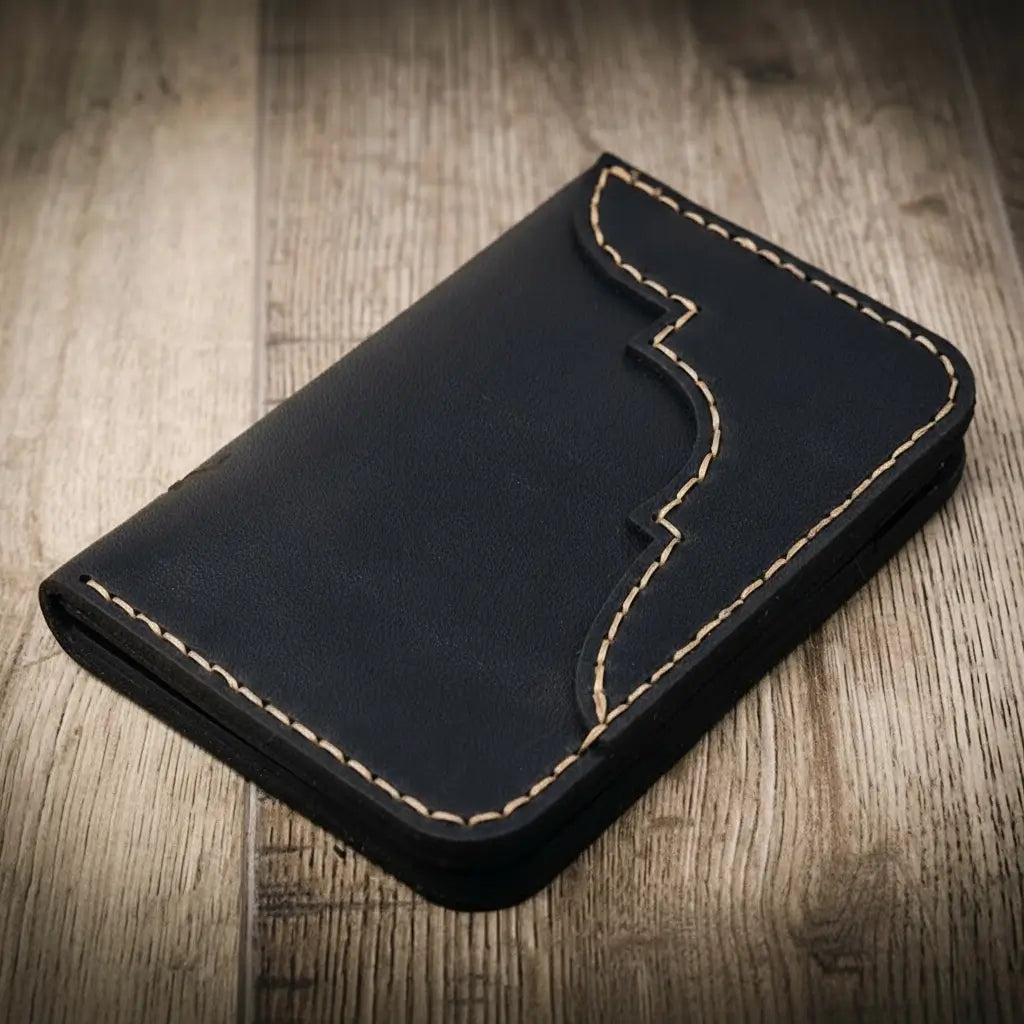 Tooled Western Vertical Wallet in Black by Bull Sheath Leather