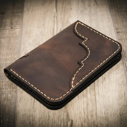 Saddle tan western tooled vertical leather wallet, view 4