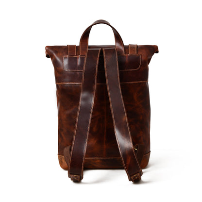 Brown Roll Top Backpack by Classy Leather Bags, view 3