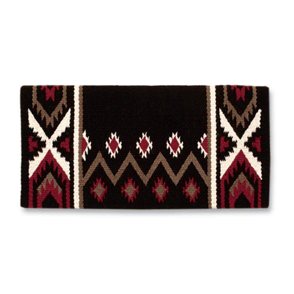 Coffee brown, red and cream Phoenix pattern wool saddle blanket