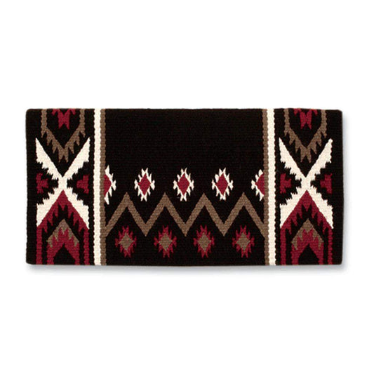 Coffee brown, red and cream Phoenix pattern wool saddle blanket