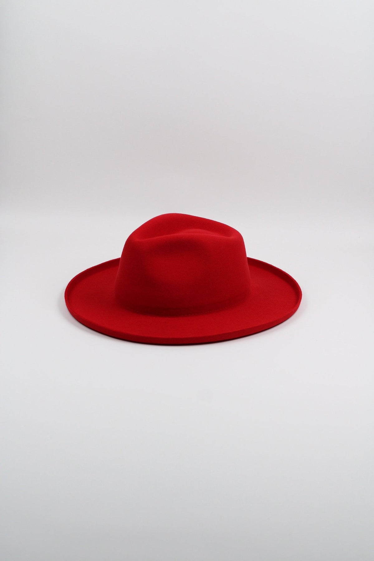 Cherry red wool felt hat with a teardrop crown and pencil-rolled brim, view 3