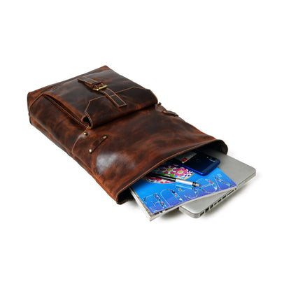 Brown Roll Top Backpack by Classy Leather Bags, view 2
