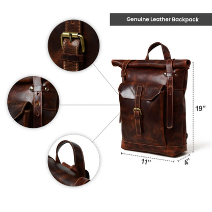 Brown Roll Top Backpack by Classy Leather Bags, view 6