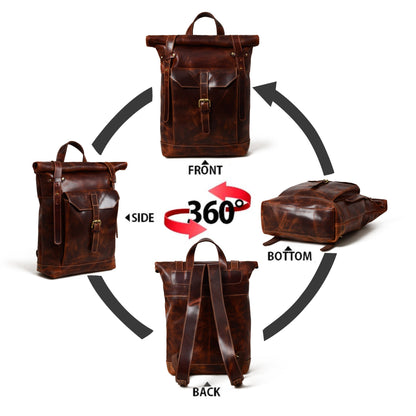 Brown Roll Top Backpack by Classy Leather Bags, view 7