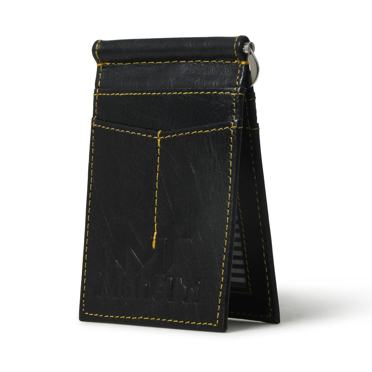 Black buffalo leather money clip wallet