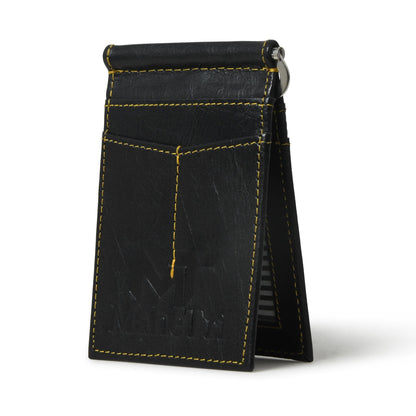 Black buffalo leather money clip wallet