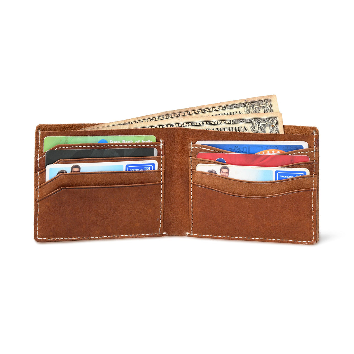Brown leather bifold wallet, view 2