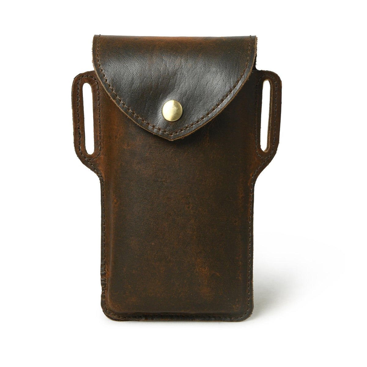 Dark brown leather belt phone holster case