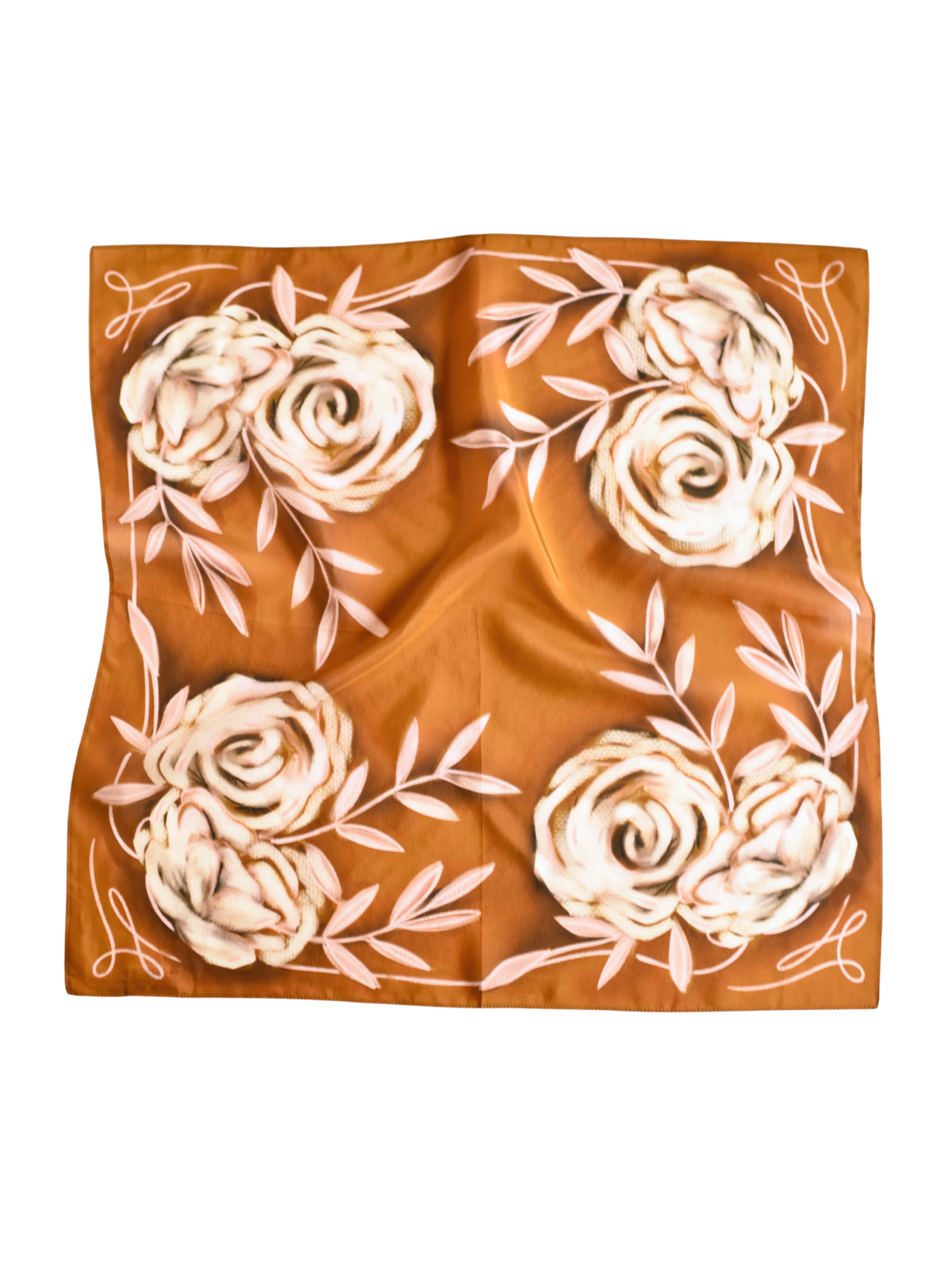 Silk blend wild rag with a rustic wild rose print