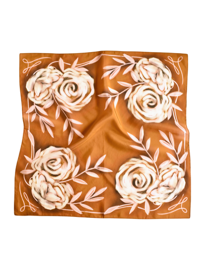 Silk blend wild rag with a rustic wild rose print
