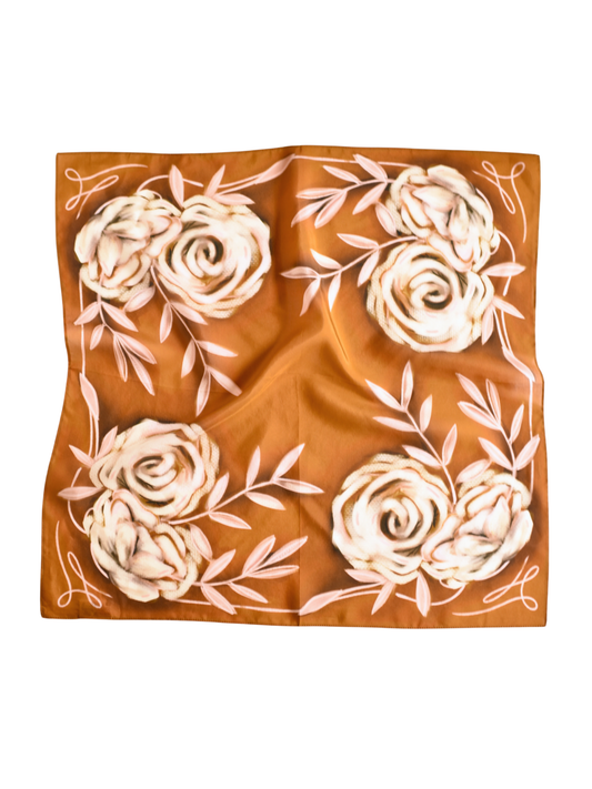 Silk blend wild rag with a rustic wild rose print