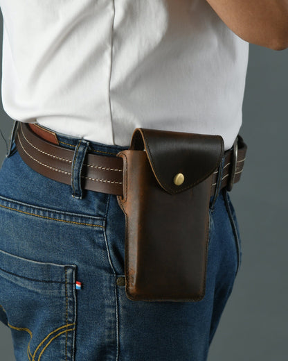 Dark brown leather belt phone holster case, view 4