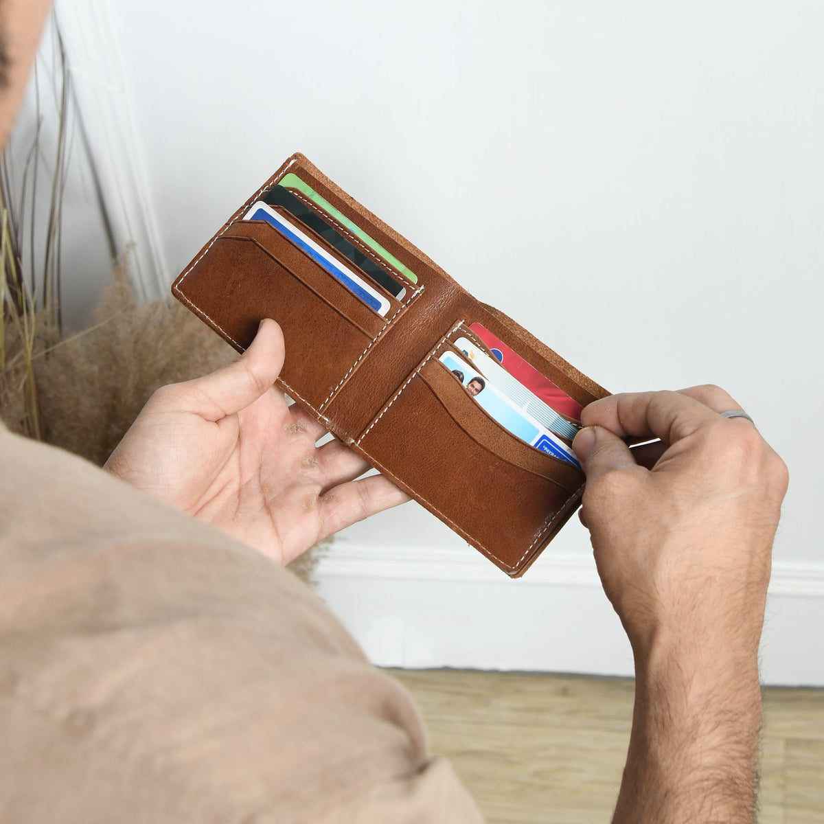 Brown leather bifold wallet, view 4