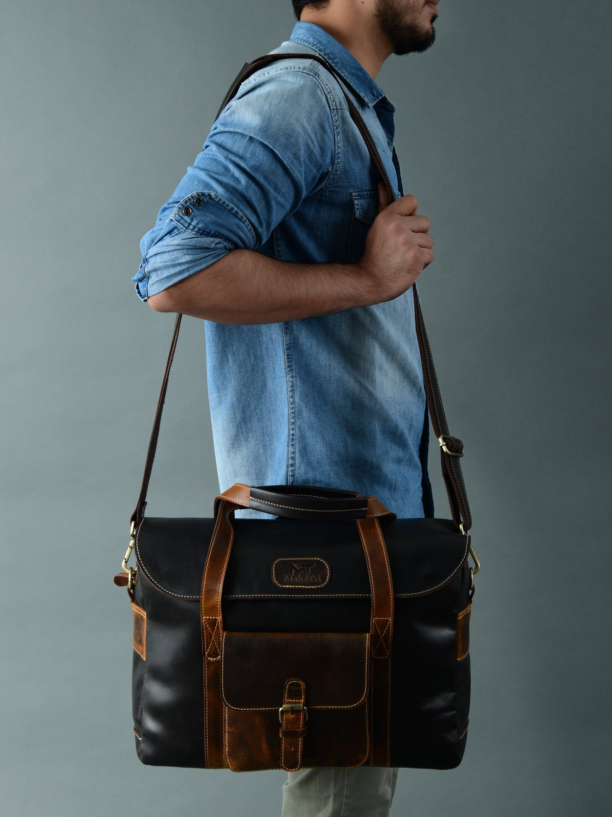 Two-Tone Top Handle Briefcase by Classy Leather Bags