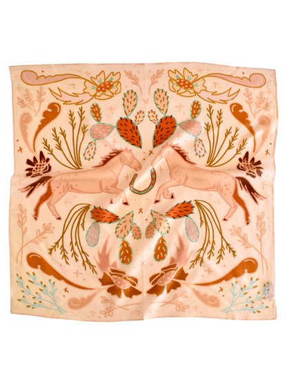 Peach wild rag with a folk-art horse, cactus and flowers
