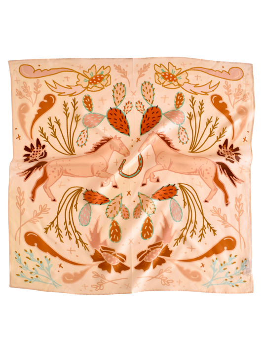 Peach wild rag with a folk-art horse, cactus and flowers