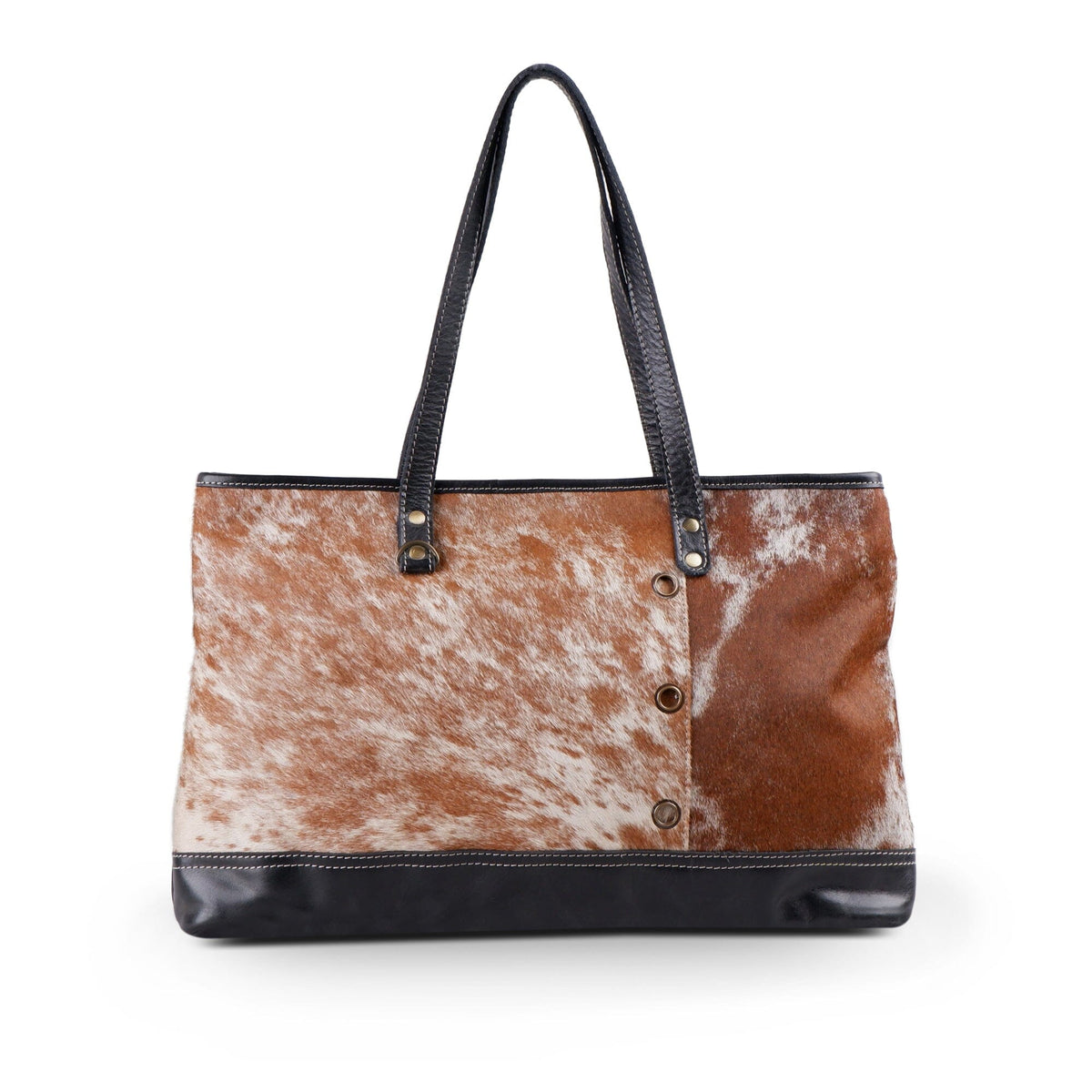 Cowhide leather women's tote bag with zip top, view 4