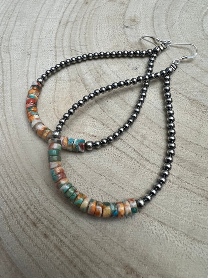 The Spiny Oyster Teardrop Earrings, orange spiny oyster and turquoise, view 5