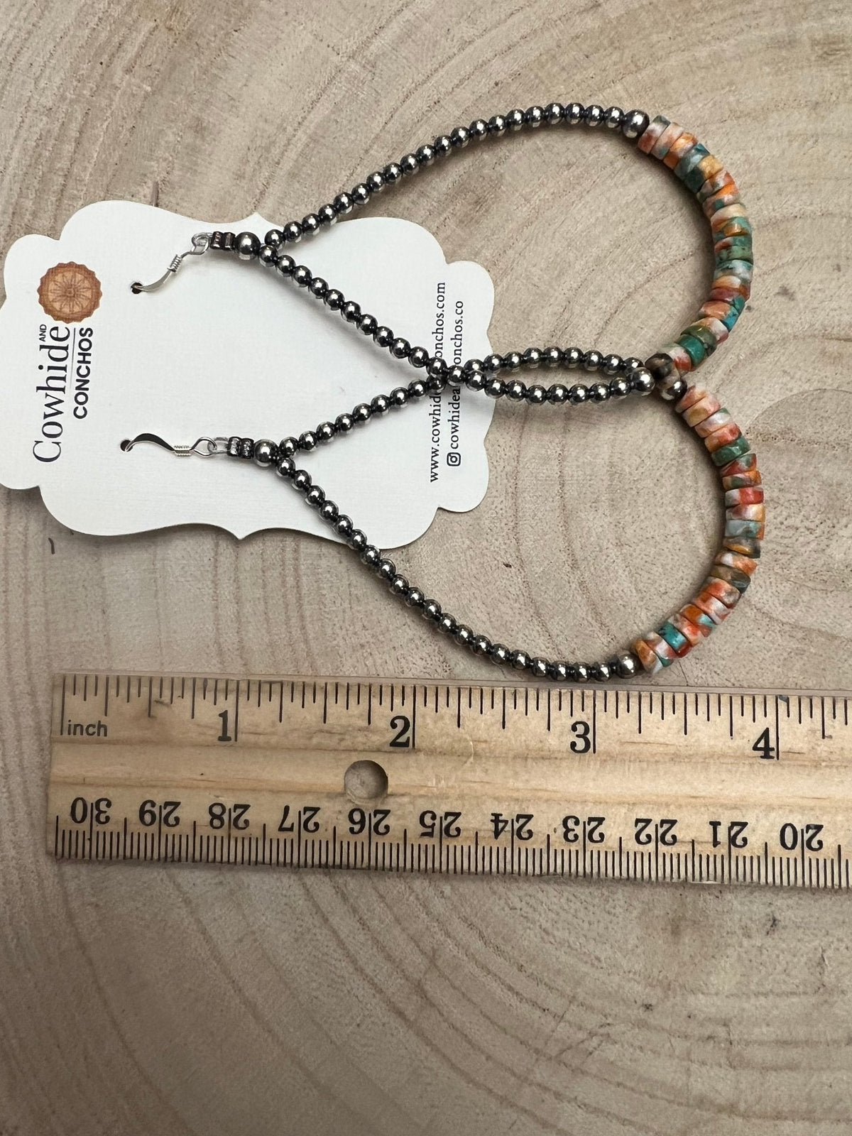 The Spiny Oyster Teardrop Earrings, orange spiny oyster and turquoise, view 6