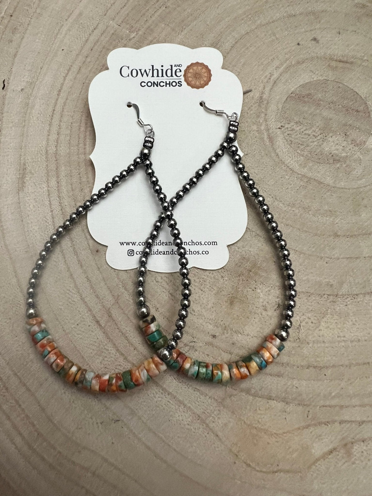 The Spiny Oyster Teardrop Earrings, orange spiny oyster and turquoise, view 2