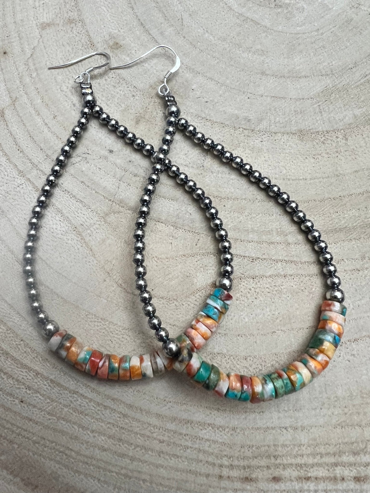 The Spiny Oyster Teardrop Earrings, orange spiny oyster and turquoise