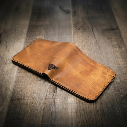 Saddle tan leather bifold badge wallet with badge slot, view 3
