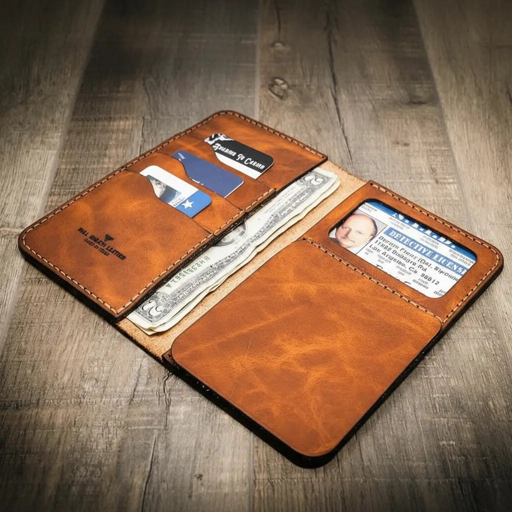 Tall full-grain leather badge long wallet by Bull Sheath, view 10