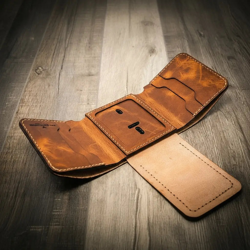 Long Shift Badge Trifold Wallet by Bull Sheath Leather, view 12