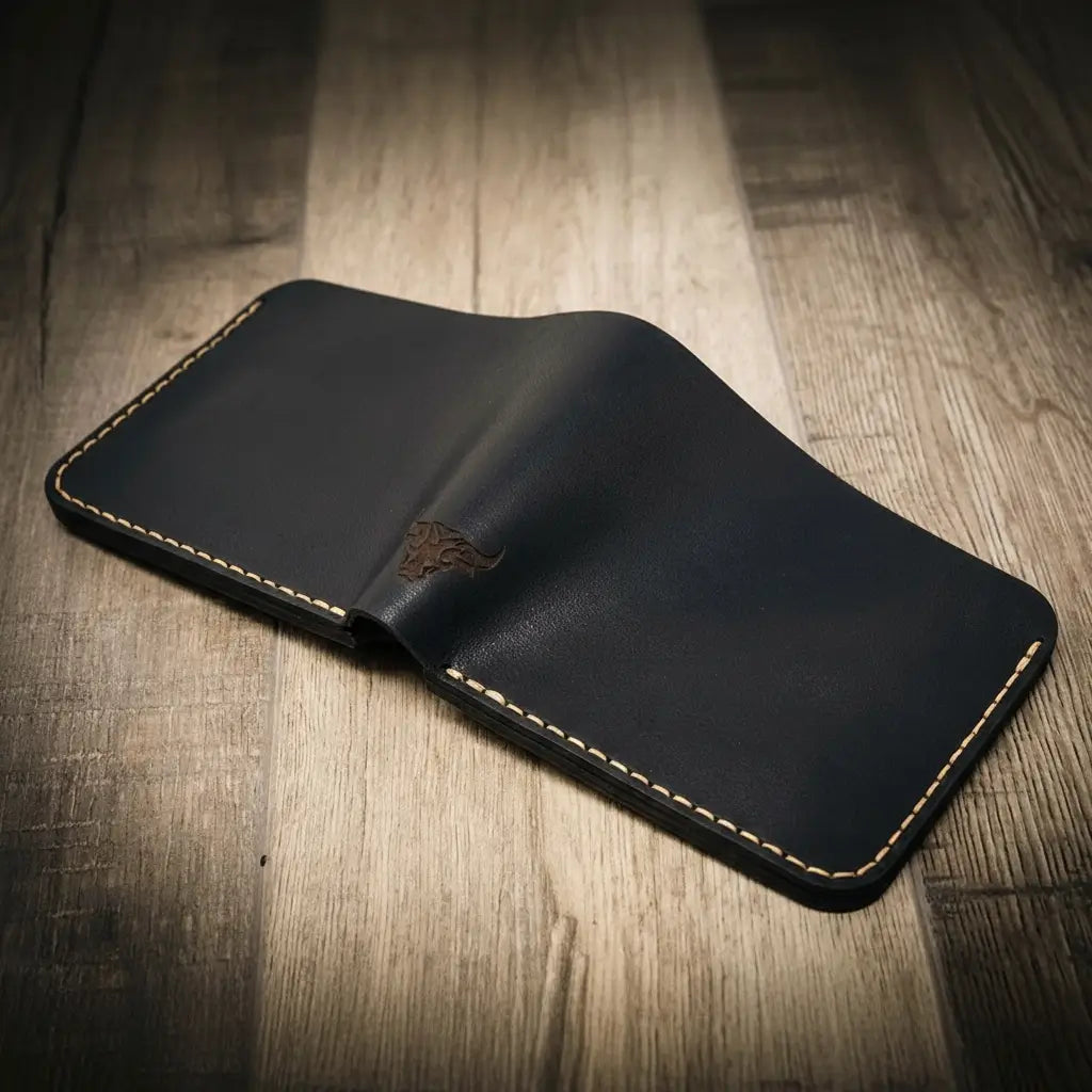 Oath Badge Bifold Wallet in Black by Bull Sheath Leather, view 3