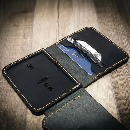 Slim full-grain leather badge wallet by Bull Sheath, view 18