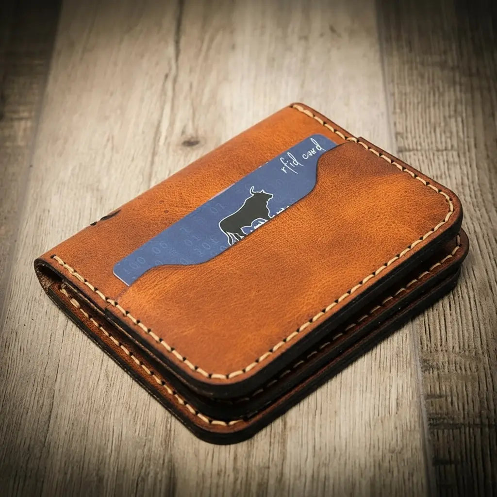 Slim full-grain leather badge wallet by Bull Sheath, view 14