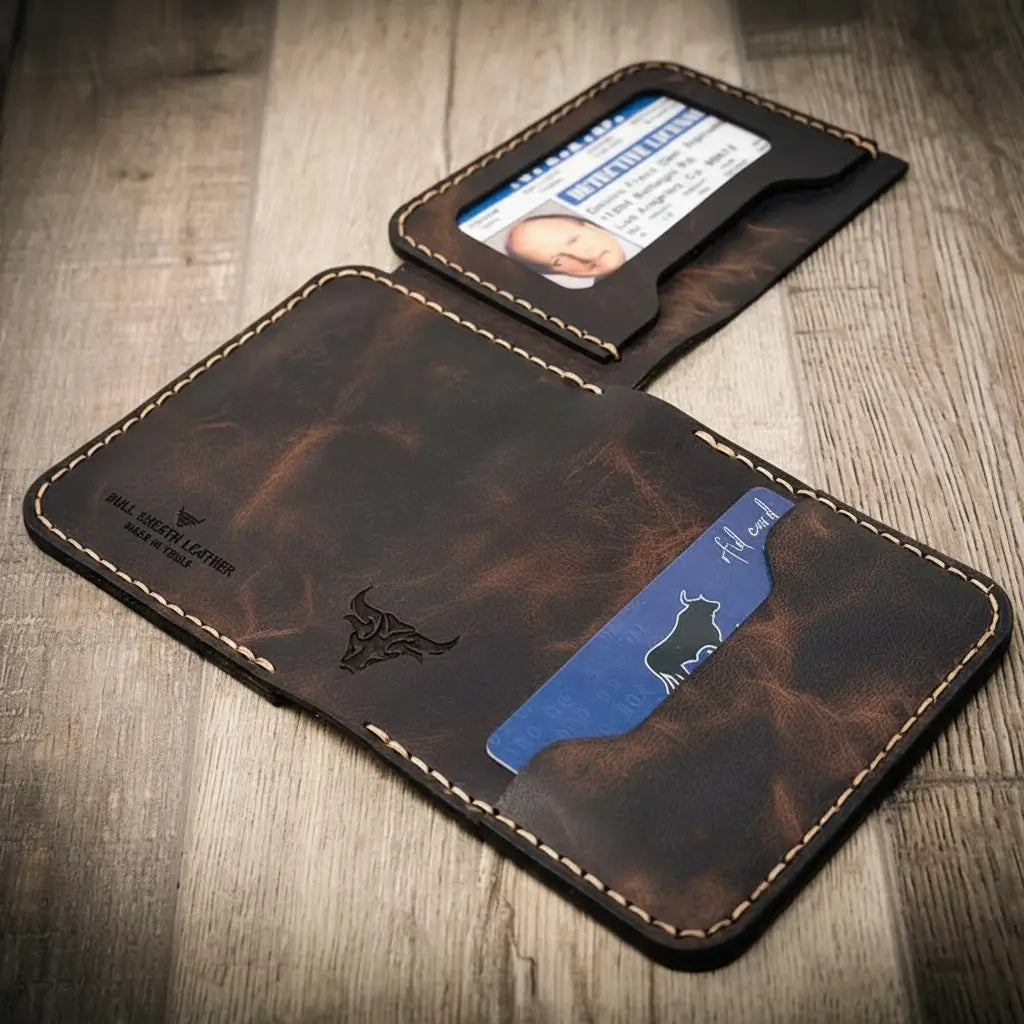 Slim full-grain leather badge wallet by Bull Sheath, view 7