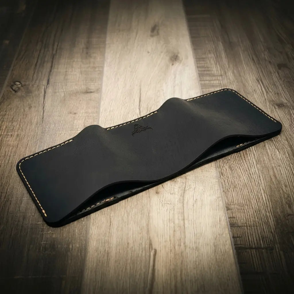 Trinity River Trifold Wallet in Black by Bull Sheath Leather, view 3