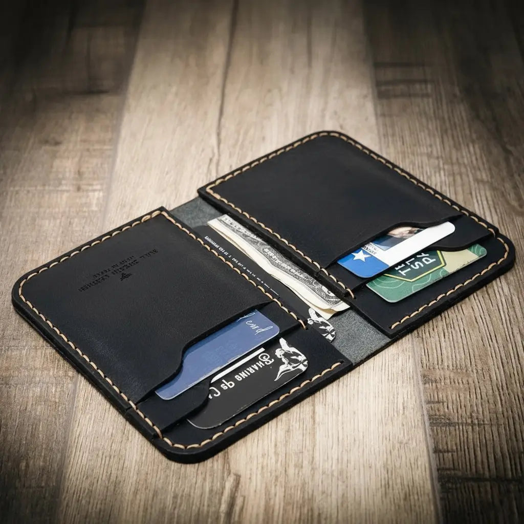 Tyler Vertical Wallet in Black by Bull Sheath Leather, view 3