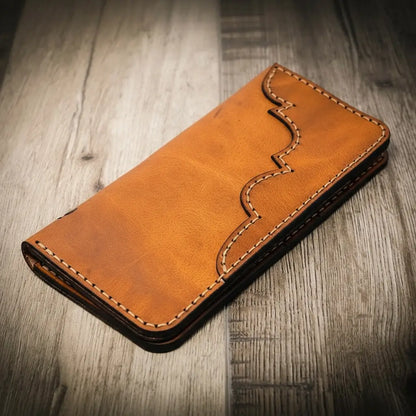 Tooled Western Long Wallet in Chestnut Brown by Bull Sheath Leather