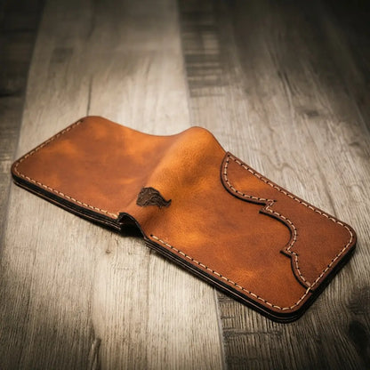 Western medallion full-grain leather bifold wallet by Bull Sheath, view 14