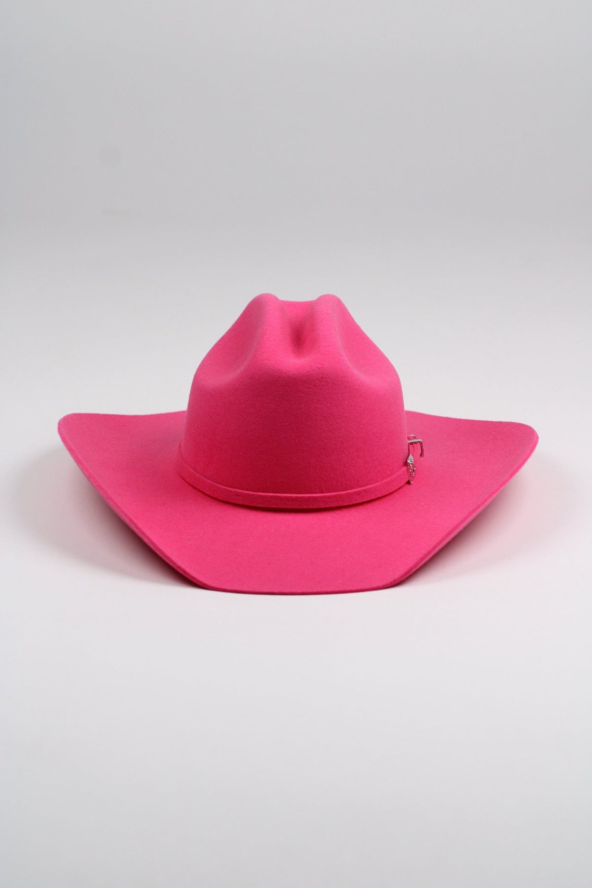 Pink merino wool cattleman cowboy hat with a curved brim, view 2
